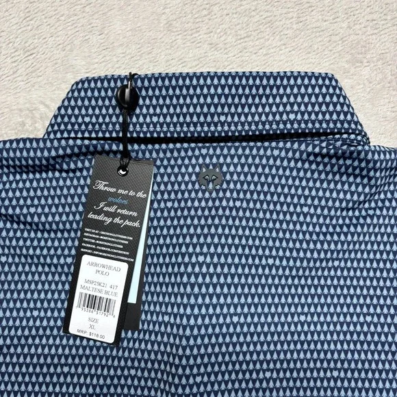 GREYSON Arrowhead Polo Shirt Mens XL Blue Geometric Print Short Sleeve Golf $118